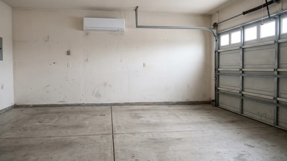 High-wall mini-split in an enclosed garage.
