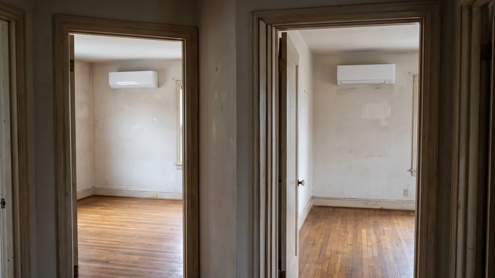 Separate wall-mounted mini-split heads in two rooms.