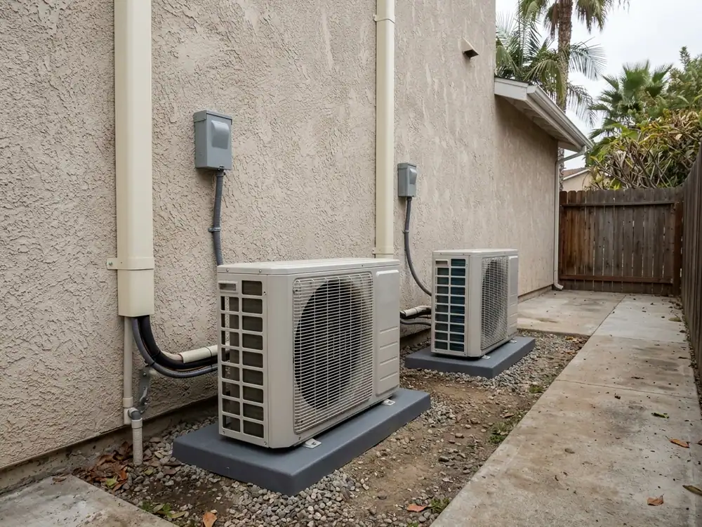 Two independent outdoor mini-split units.